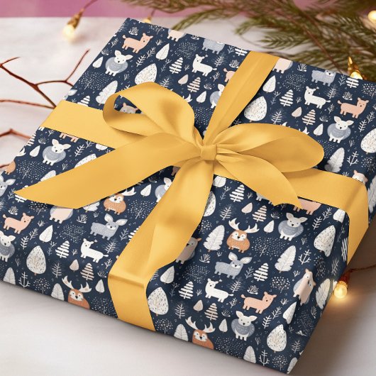 Scandinavische bosdieren Kerst winter Cadeaupapier