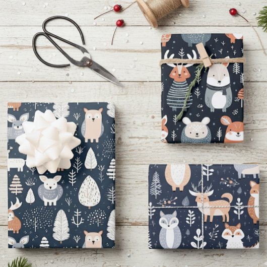 Scandinavische bosdieren Kerst winter Inpakpapier Vel
