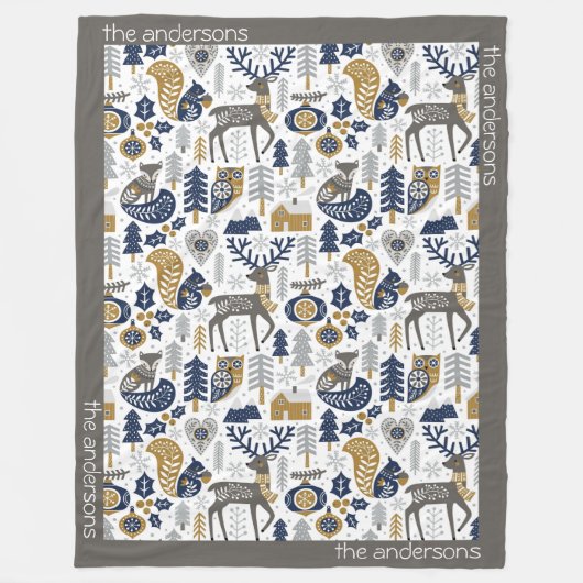 Scandinavische bosdieren Sneeuwvlokken Kerstmis Fleece Deken (Voorkant)