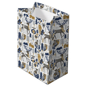 Scandinavische bosdieren sneeuwvlokken Kerstmis Medium Cadeauzakje