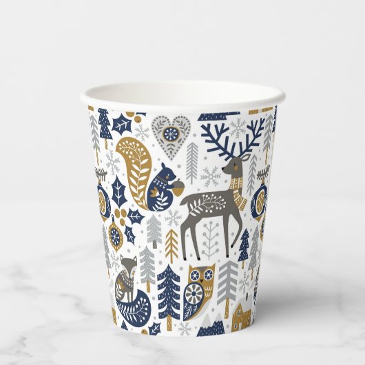 Scandinavische bosdieren sneeuwvlokken Kerstmis Papieren Bekers (Achterkant)