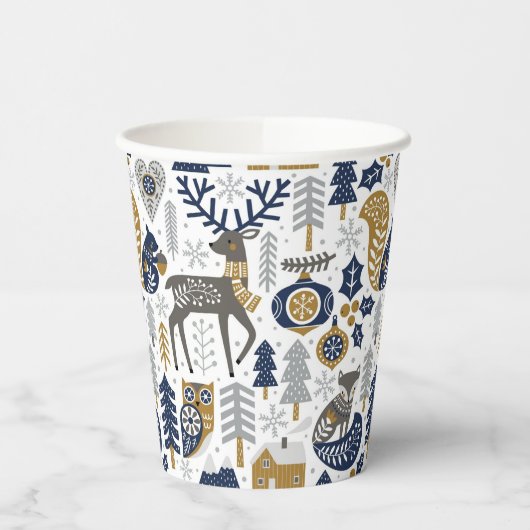 Scandinavische bosdieren sneeuwvlokken Kerstmis Papieren Bekers (Links)