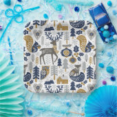 Scandinavische bosdieren sneeuwvlokken Kerstmis Papieren Bordje (Feest)