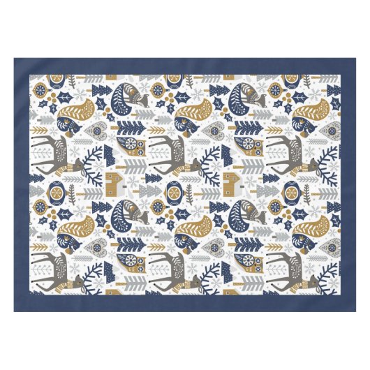 Scandinavische bosdieren sneeuwvlokken Kerstmis Tafelkleed (Voorkant (Horizontaal))