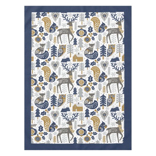 Scandinavische bosdieren sneeuwvlokken Kerstmis Tafelkleed (Voorkant)