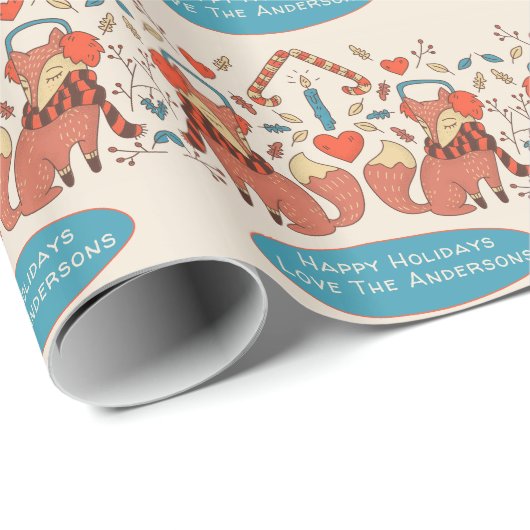 Scandinavische bosvossen winter Kerstmis volkskuns Cadeaupapier (Rol Hoek)