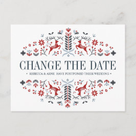 Scandinavische BRUILOFT WIJZIG DE DATUM UITSTEL Aankondigingskaart