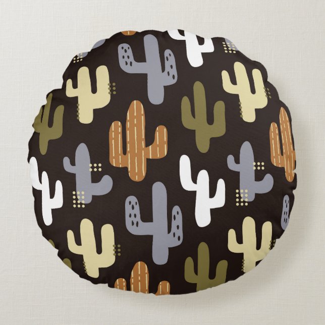 Scandinavische cactussen,  naadloze achtergrond. rond kussen (Voorkant)