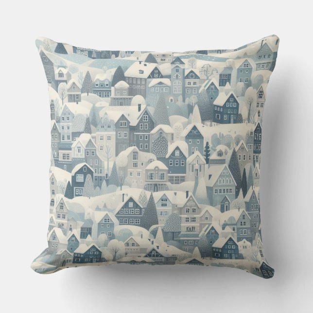 Scandinavische charme Nordic Snow Winter Town Patr Kussen (Voorkant)