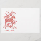 Scandinavische Dala Horse Red gepersonaliseerd Briefpapier (Voorkant)