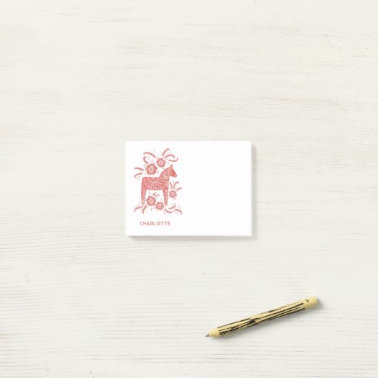 Scandinavische Dala Horse Red gepersonaliseerd Post-it® Notes (Op bureau)