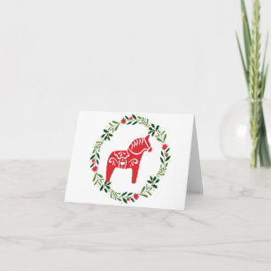 Scandinavische Dala-paarden Kerstgroetekaart  Bedankkaart