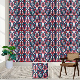 Scandinavische Damask Tegel in rood en blauw Tegeltje