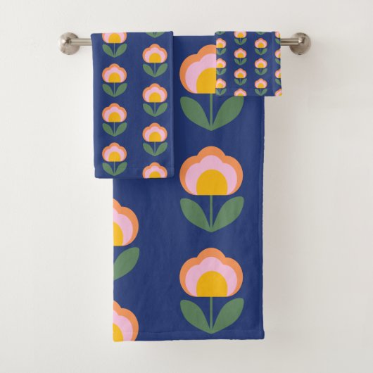 Scandinavische Deense Folk Flower Pattern (blauw) Bad Handdoek (Insitu)