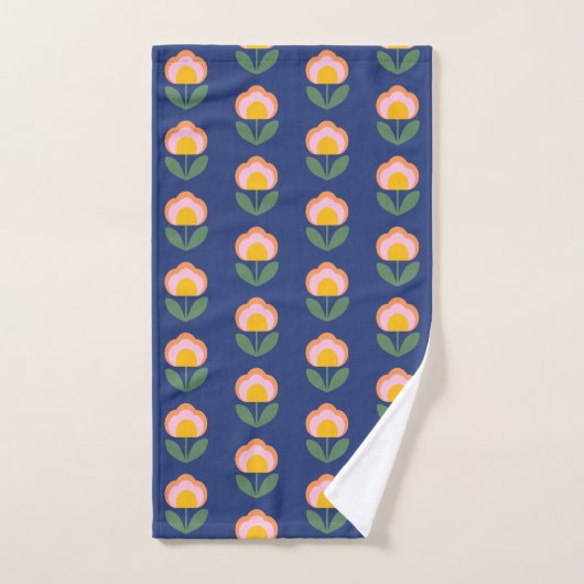 Scandinavische Deense Folk Flower Pattern (blauw) Bad Handdoek (Handdoek)