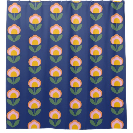Scandinavische Deense Folk Flower Pattern (blauw) Douchegordijn (Voorkant)
