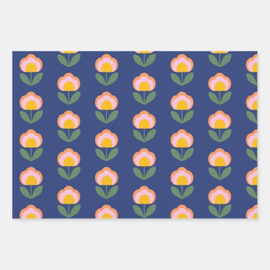 Scandinavische Deense Folk Flower Pattern (blauw) Inpakpapier Vel (Voorkant 3)