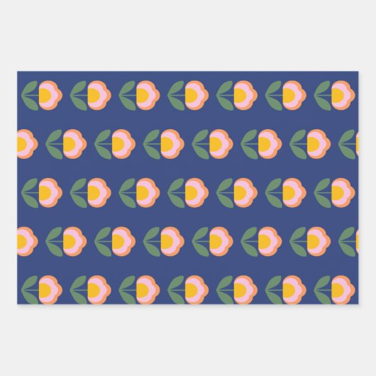 Scandinavische Deense Folk Flower Pattern (blauw) Inpakpapier Vel (Voorkant 2)