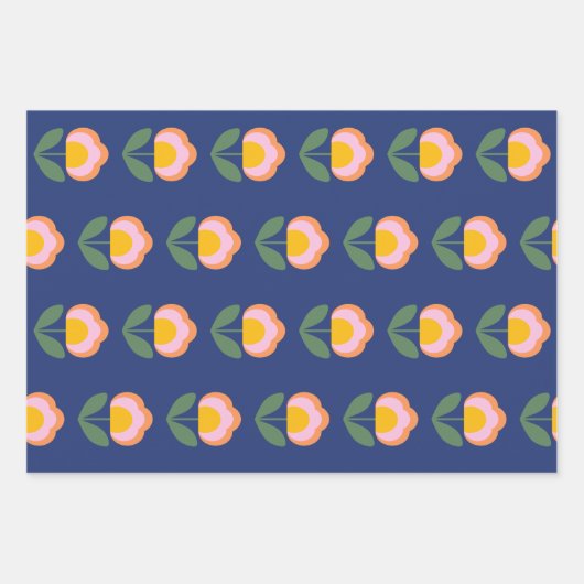 Scandinavische Deense Folk Flower Pattern (blauw) Inpakpapier Vel (Voorkant)