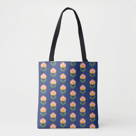Scandinavische Deense Folk Flower Pattern (blauw) Tote Bag (Voorkant)