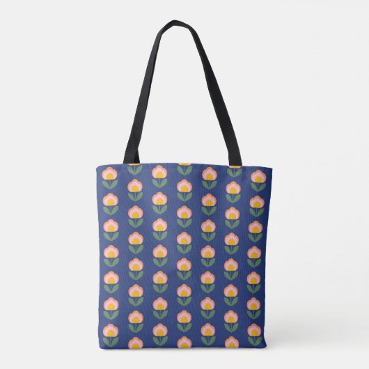 Scandinavische Deense Folk Flower Pattern (blauw) Tote Bag (Achterkant)