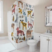 Scandinavische dieren, bloemig, schattig patroon. douchegordijn (In situ)