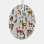 Scandinavische dieren, bloemig, schattig patroon. glas ornament (Voorkant Rechts)