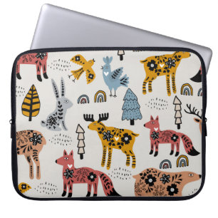 Scandinavische dieren, bloemig, schattig patroon. laptop sleeve