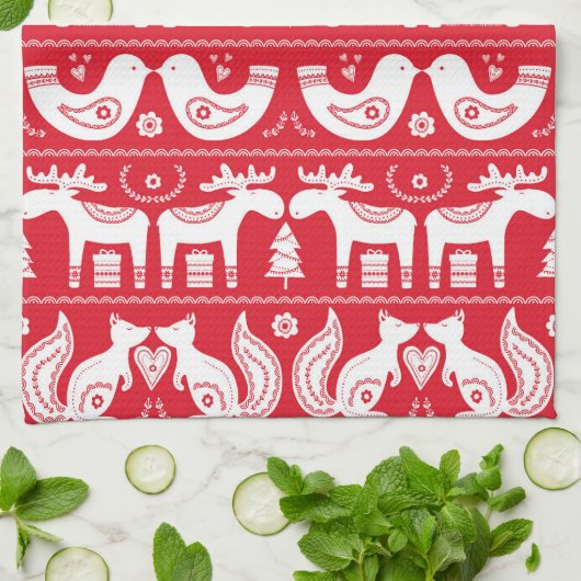 Scandinavische dieren keukenhanddoeken (Gevouwen)