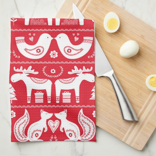 Scandinavische dieren keukenhanddoeken (Quarter Fold)