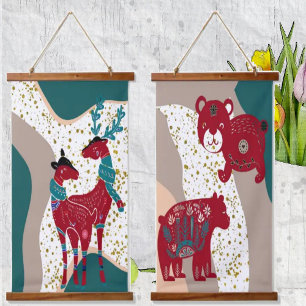 Scandinavische dieren met een paar Beren Gold Hail Hangend Wandkleed