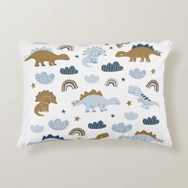 Scandinavische dinosaurussen, sterren, regenbogen  accent kussen (Voorkant)