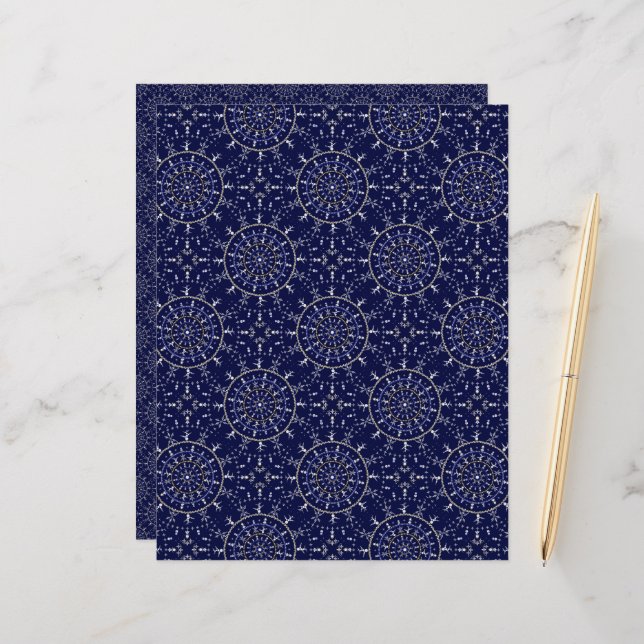 Scandinavische Ditsy Winter Navy & Gold Diamond Te (Voorkant / Achterkant in situ)