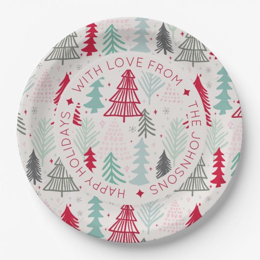 Scandinavische Doodle-kerstbomen op maat Papieren Bordje (Voorkant)