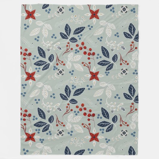 Scandinavische Floral Folk Art naadloos patroonpat Fleece Deken (Voorkant)