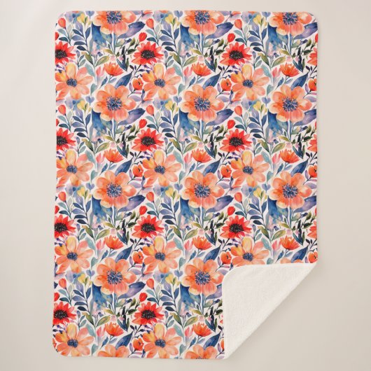 Scandinavische Floral Sherpa Blanket Deken (Voorkant)