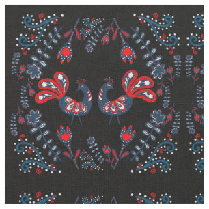 Scandinavische Folk Art Birds Monogramed Stof