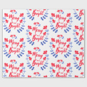 Scandinavische Folk Art Blue en Red Flowers Cadeaupapier (Vlak)