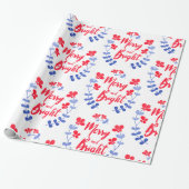 Scandinavische Folk Art Blue en Red Flowers Cadeaupapier (Uitgerold)