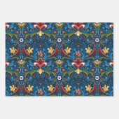 Scandinavische Folk Art Blue Red Floral Pattern Inpakpapier Vel (Voorkant 2)