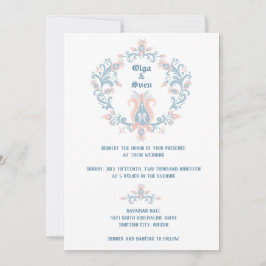 Scandinavische Folk Art Blush & Blue Wedding Invit Kaart