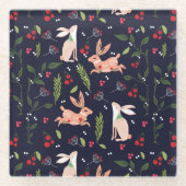 Scandinavische Folk Art Bunnies Glazen Onderzetter (Voorkant)