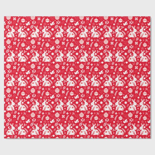Scandinavische Folk Art Bunny Vakantie Ornamenten  Cadeaupapier (Vlak)