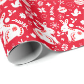 Scandinavische Folk Art Bunny Vakantie Ornamenten  Cadeaupapier (Rol Hoek)