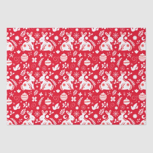 Scandinavische Folk Art Bunny Vakantie Ornamenten Tissuepapier (Voorkant)