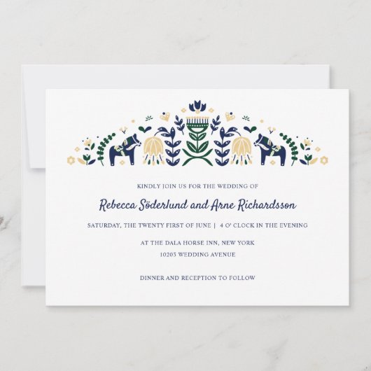 Scandinavische Folk Art Dala Horse Flower CUSTOM V Kaart (Voorkant)