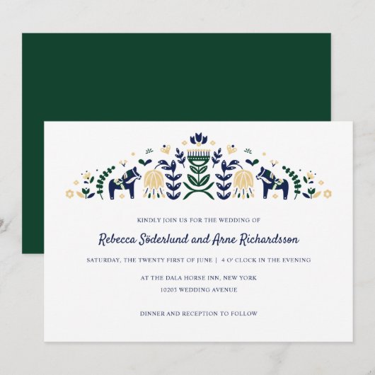 Scandinavische Folk Art Dala Horse Flower CUSTOM V Kaart (Voorkant / Achterkant)