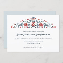 Scandinavische Folk Art Dala Horse Flower Wedding Kaart