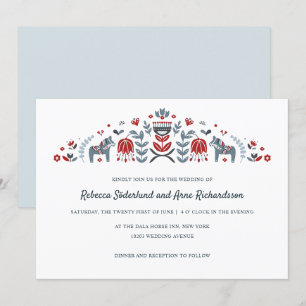 Scandinavische Folk Art Dala Horse Flower Wedding Kaart