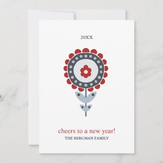 Scandinavische Folk Art Flower Two Feestdagenkaart (Voorkant)